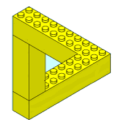 Оптическая иллюзия Пенроуза из кубиков ЛЕГО - в реальности кубик не может лежать одновременно над и под другим кубиком.